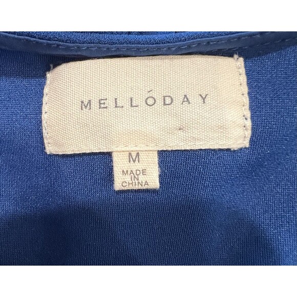 Melloday Royal Blue Short Sleeve Elastic Waist V-neck Blouse Size Medium - Picture 4 of 6